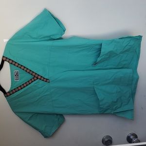 Teal V Neck-line Scrubs Size L